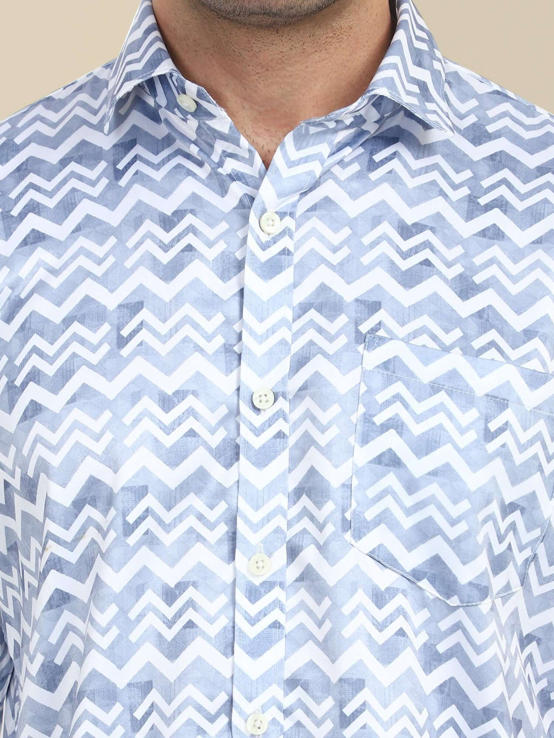 Men'S Poly Satin Lycra Grey Digital Printed Shirt