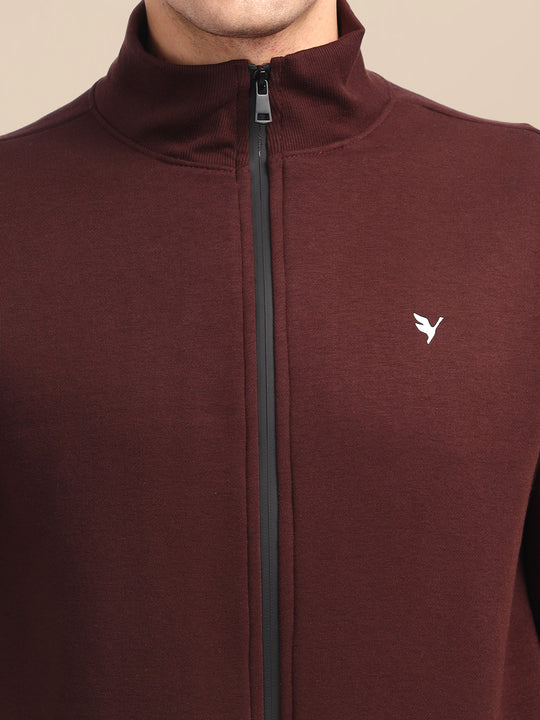 Amswan Men'S Brown Stylish And Comfortable Full Zipper Sweatshirts