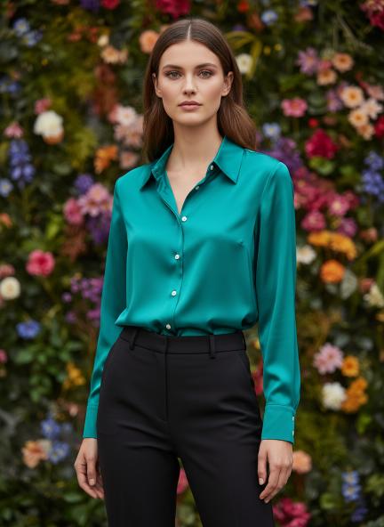 Deep Teal Regular Fit Summer Satin Shirt