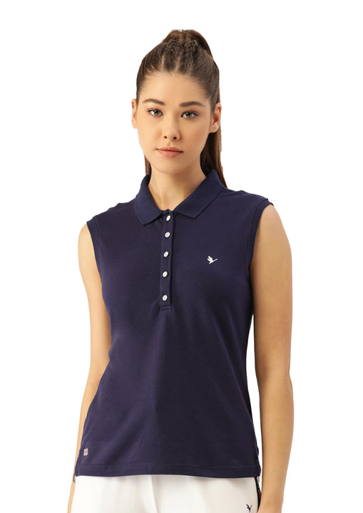 WOMENS PREMIUM COTTON SOLID SLEEVELESS POLO T-SHIRTS