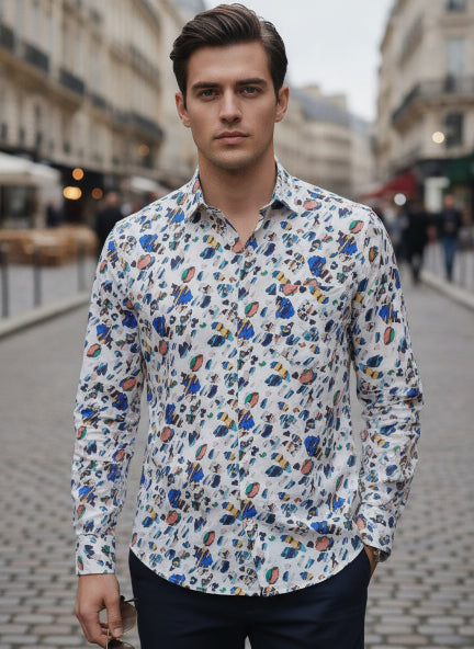 Men'S Premium White Printed Rayon Shirt