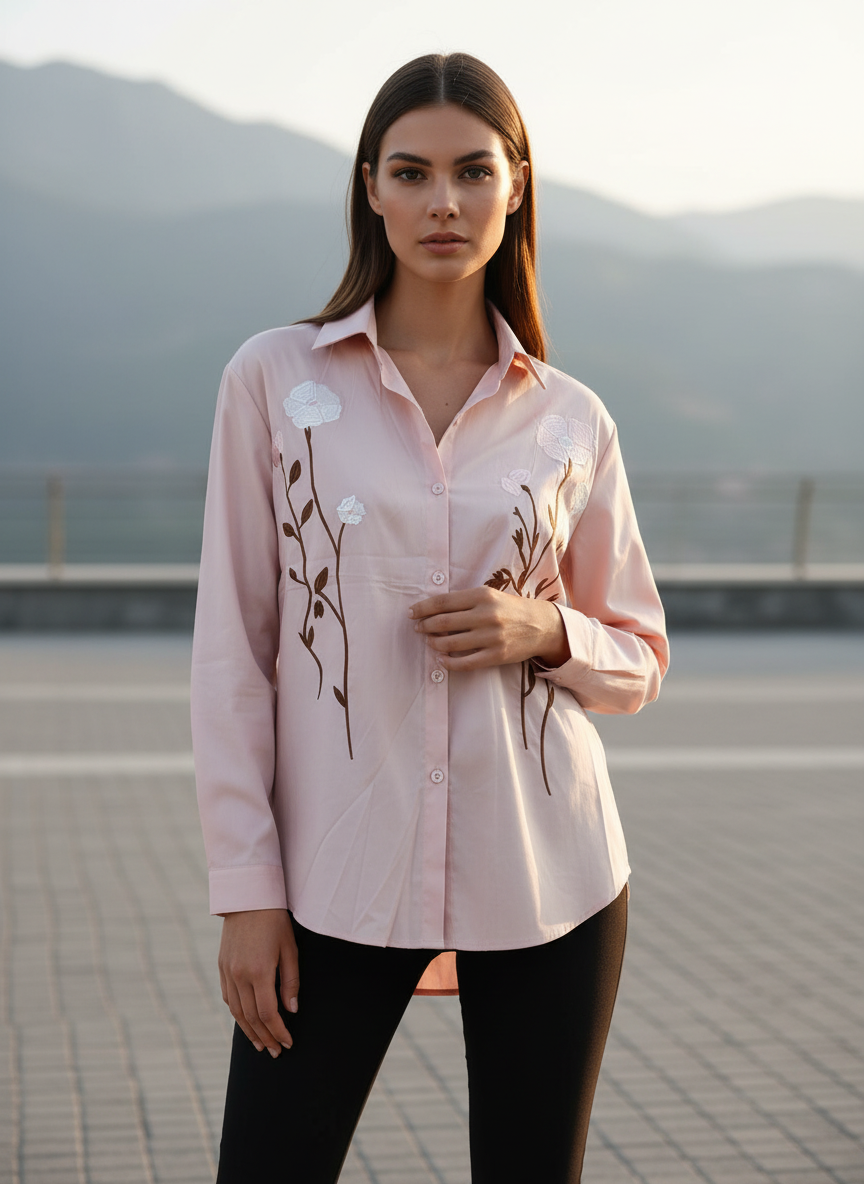 Elegant  Floral Embroidered Shirt for Women