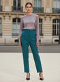 Banana Crepe Teal Skin Fit With Multi Pleated Trouser