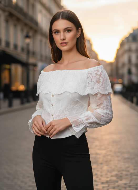 White Off-Shoulder Lace Corset Top for Women