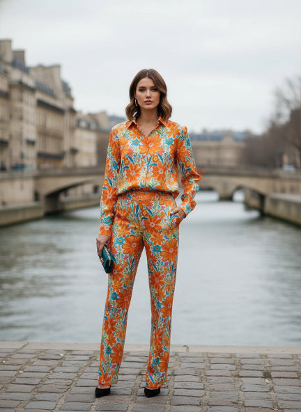 Premium Roman Satin Floral Coord Set