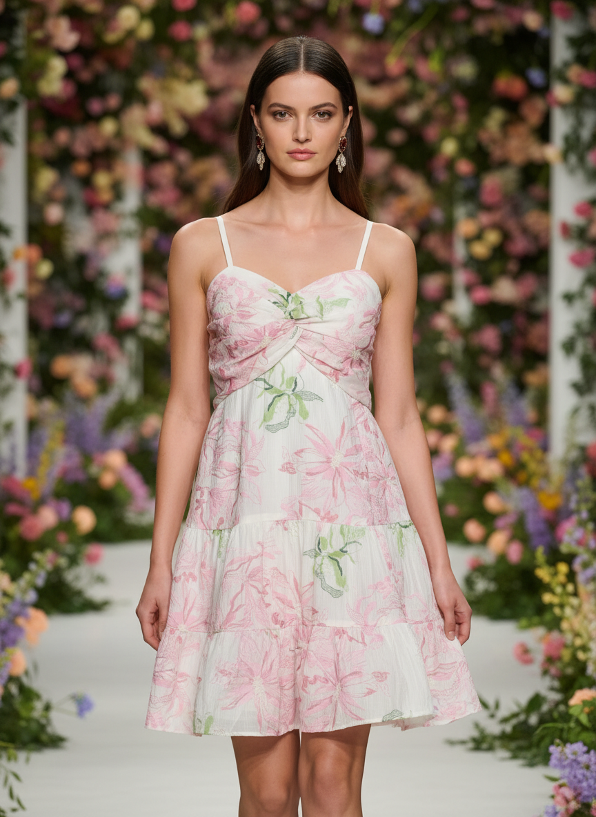 Imported Blossom Charm Floral Mini Dress for Women