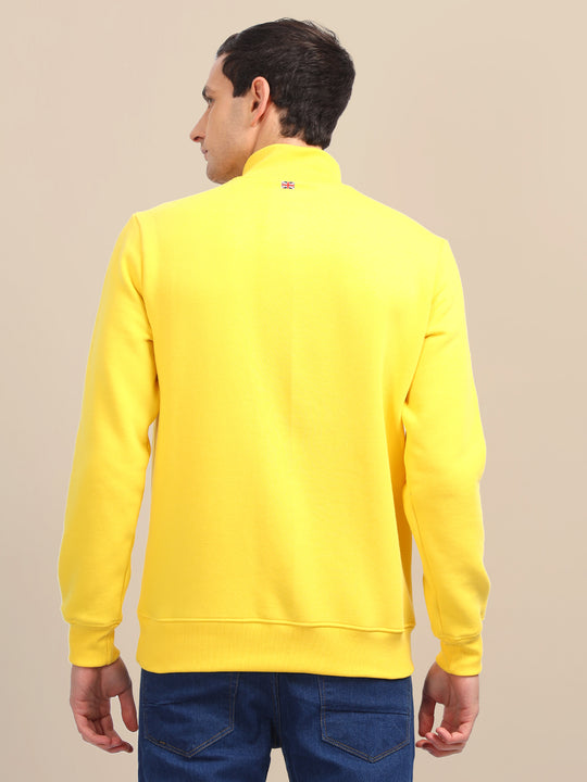 Amswan Men'S Yellow Solid Half-Zip Sweatshirt