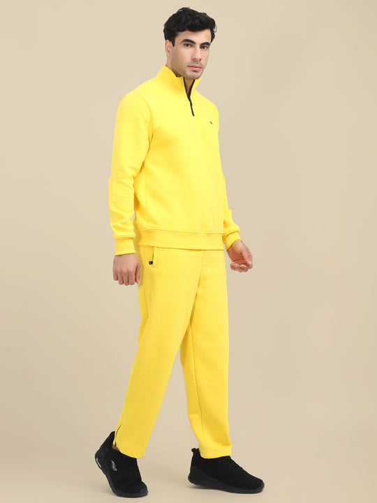 Amswan Men'S Yellow Cord Set: Half Zipper Sweatshirt & Sweatpants For Ultimate Comfort And Style
