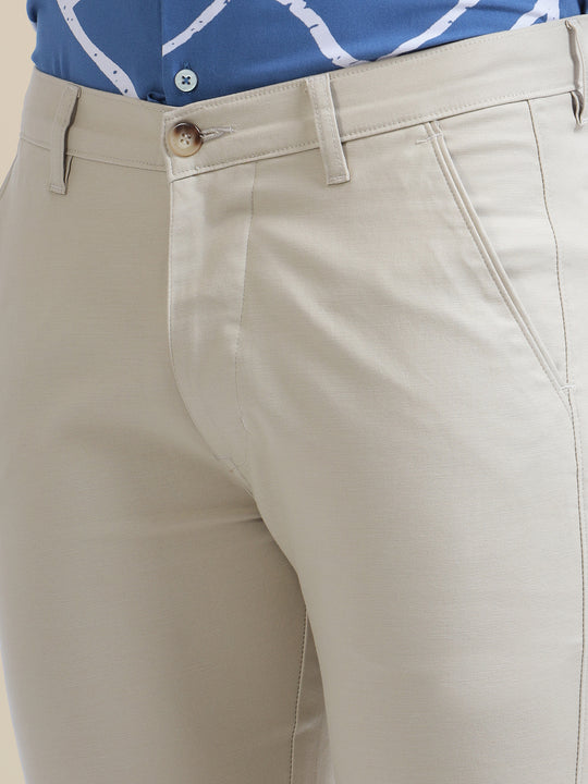 Beige-Coloured Smart Fit Trousers