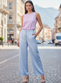 European Satin Flared Pleated Trouser
