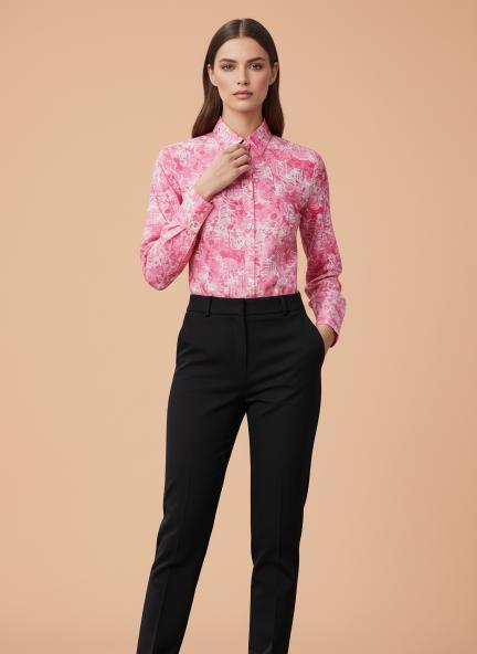 Premium Muslin Pink Long Length Curved Hem Digital Print Shirt