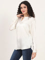 Summer Satin Off White Front Pleated Tunic