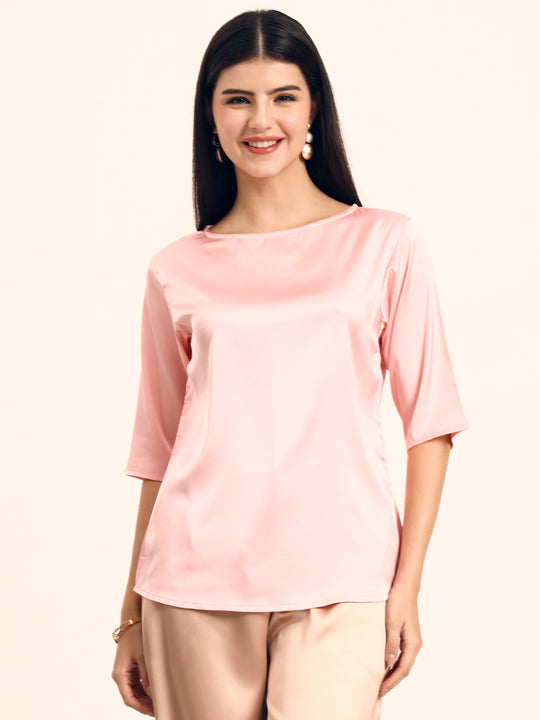 Women's Luxury Elegant Blush Pink European Satin Top