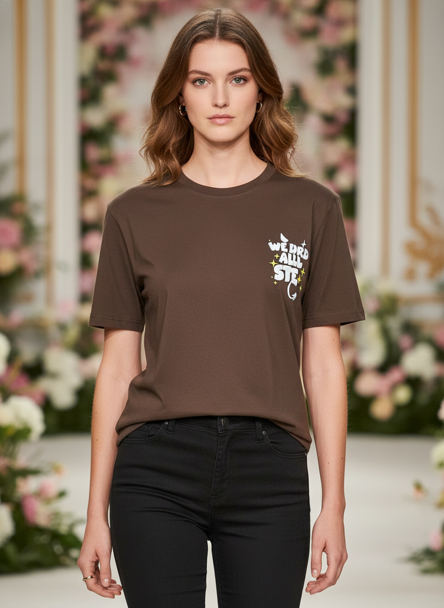 Brown We Do All The Stuff Graphic Oversized T-Shirt for Women