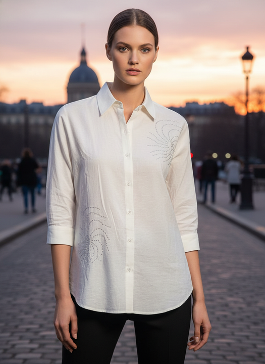 Luxury Ivory Embroidered Womens Shirt