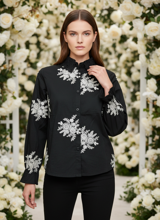 White Lace Applique Work Blouse