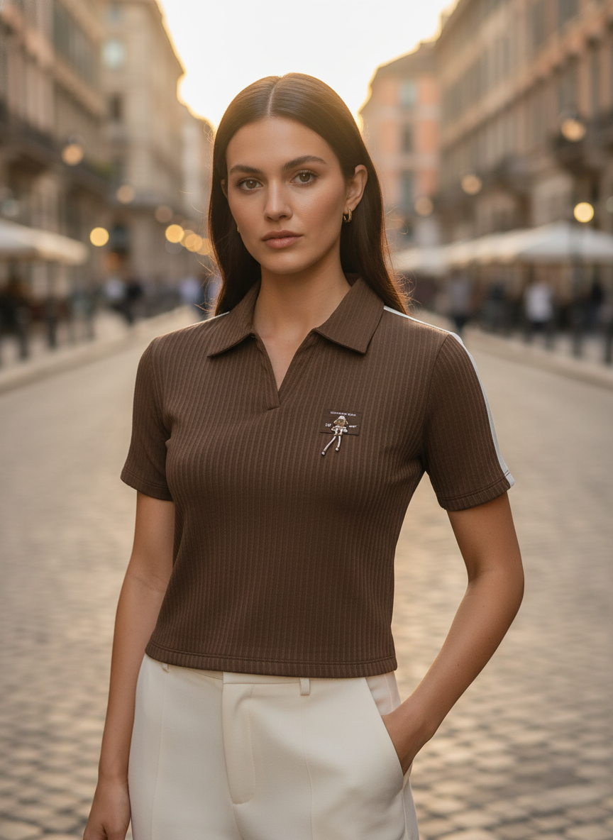 lim Fit Short Sleeve Shirt with Gold Brooch