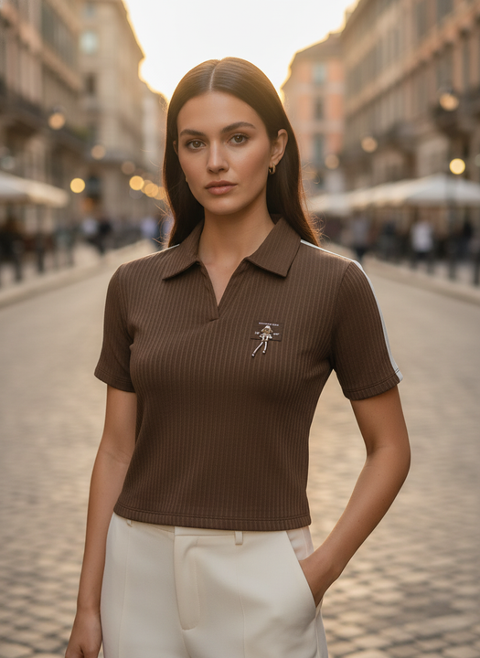 lim Fit Short Sleeve Shirt with Gold Brooch