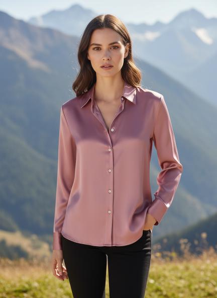 Rose Pink Regular Fit Summer Satin Shirt
