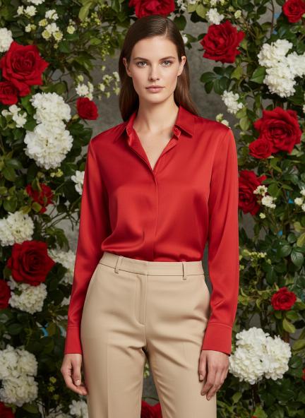 Red Regular Fit Summer Satin Shirt