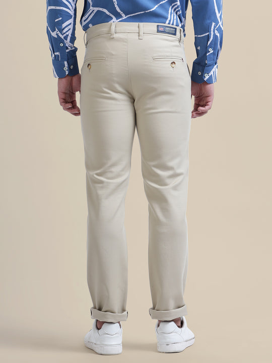 Beige-Coloured Smart Fit Trousers