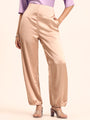 Luxury Satin Wide Leg Pants European Fabric  Light Beige Glam Look
