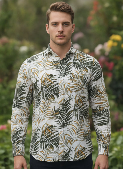 Men'S Botanical Print Premium Rayon Shirt