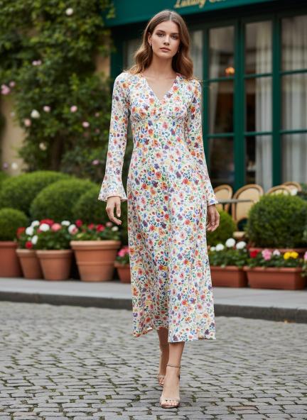 Premium Micro Digital Print  Maxi Dress With Slash Pocket