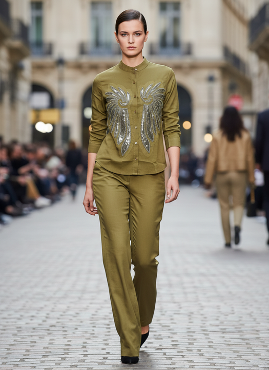 Olive Green Embroidered Co-Ord Set for Women