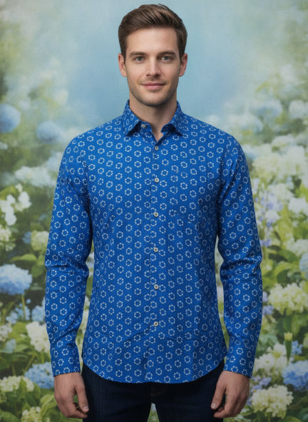 Amswan Men'S Premium Rayon Shirt With Blue Block Print