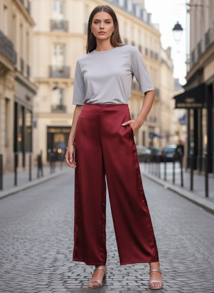 European Satin Regular Fit Flared Trouser