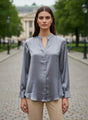 Summer Satin Bluish Grey Mandarin Collar Shirt