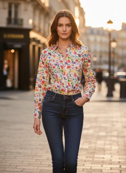 Premium Micro Digital Print Puff Sleeve Shirt