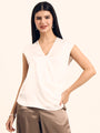 Women's Luxury European Satin V Neck Pleated Sleeveless Top