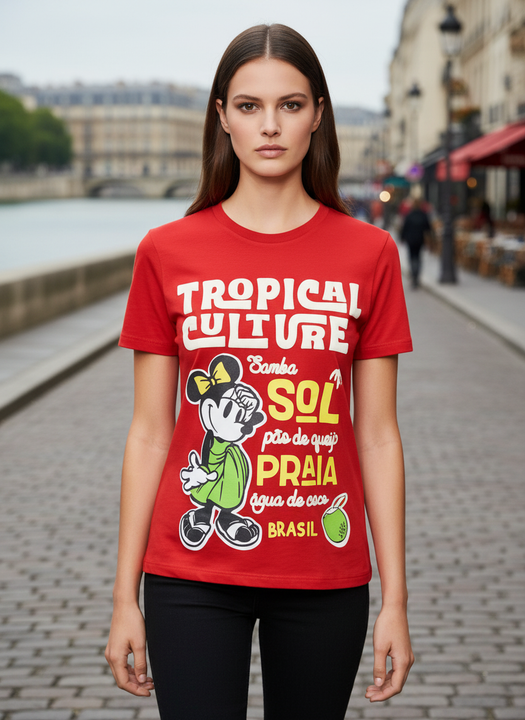 Red Tropical Minnie Mouse Oversized T-Shirt