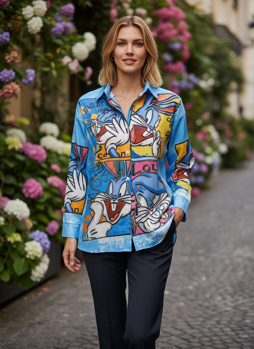 Premium Cartoon Print Statement Shirt for Women