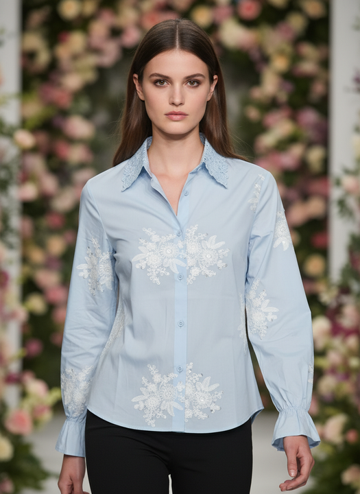 Light Blue Sequin Embroidered Women Shirt