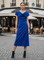 European Satin Royal Blue Midi Dress