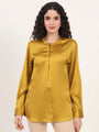 Summer Satin Mettalic Gold Front Pleated Tunic