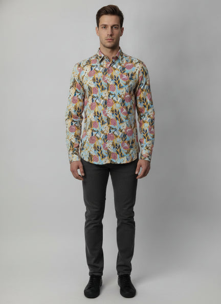Men'S Floral Print Premium Rayon Shirt