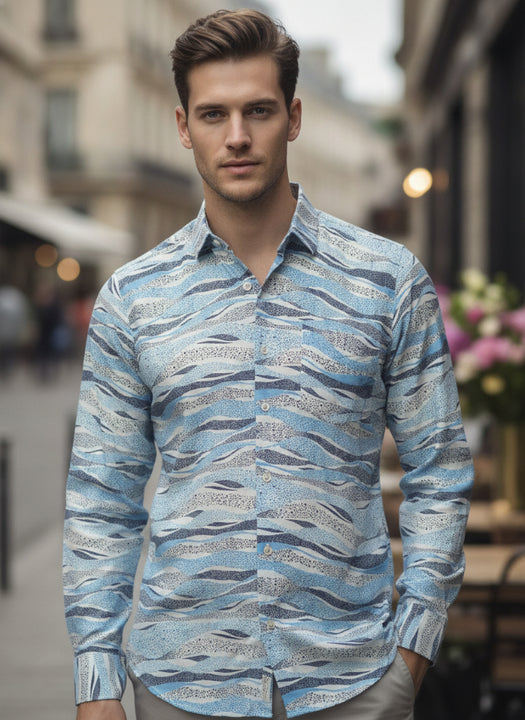 Men'S Premium Rayon Shirt With Self-Design Spread Collar