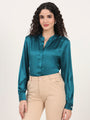 Summer Satin Peacock Mandarin Collar Shirt