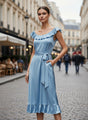 European Satin Ice Blue Mist Midi Dress
