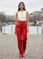 Satin Wide Leg Pants European Fabric  Red Glam Look