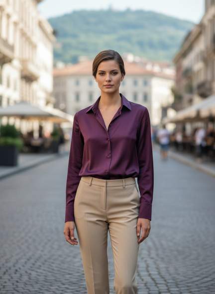 European Satin Spread Collar Shirt