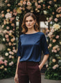 Elegant Navy European Satin Top