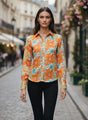 Satin Digital Print Puff Sleeve Shirt