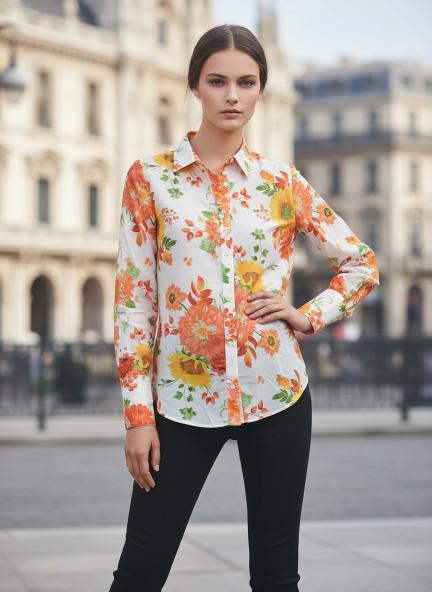 Premium Muslin Digital Print Puff Sleeve Shirt