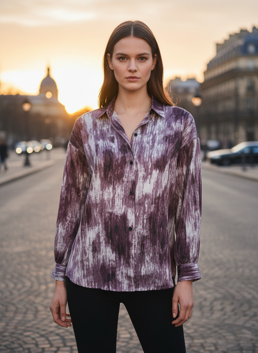 Women's Purple & White Abstract Tie-Dye Oversized Shirt