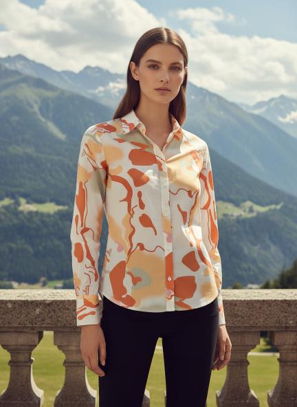 Cambric Digital Print Puff Sleeve Shirt